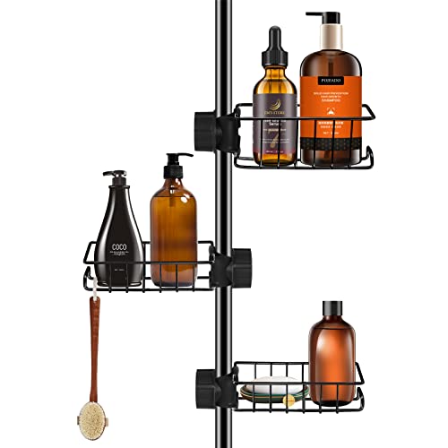 Kamfwert Set de 3 tablettes de Douche en Acier Inoxydable - Ne nécessite Aucun perçage - pour Barres de Douche de 18 à 27 mm - Noir