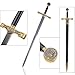 King Arthur Excalibur Long Display Sword Medieval Decorative with Gold-Tone Cross Guard, Black Handle, Engraved Steel Blade