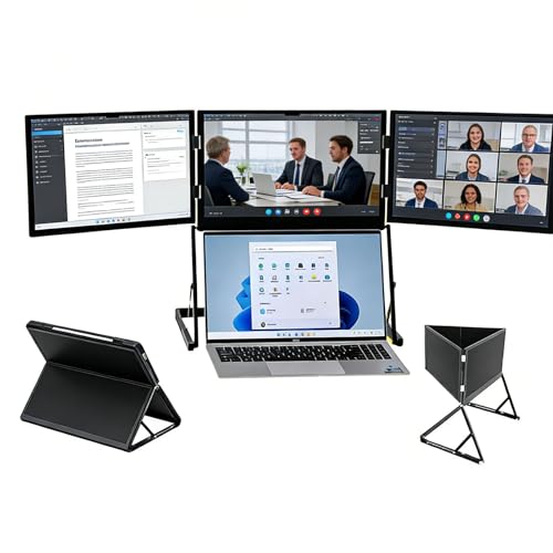 Image of Triple 15.6 Pro Max 3 Screen Monitor, 1080p Tri Fold Monitor for Laptop Extender, Fhd Extended Laptop Screen Extenderwith 360 Rotation Adjustable Viewing Angles