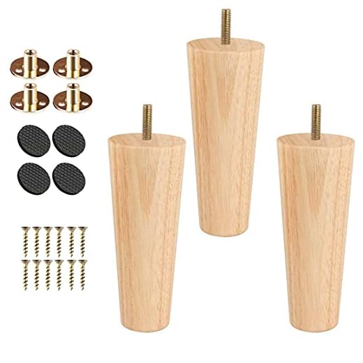 Soffa Ben Trämöbler Ben Trä Massiva ersättningsmöbler Benfåtölj Skåpfötter M8 Bult för ottomanska soffbord (4PCS H 7.87inch) med monteringsplatta och skruvar(Size:10cm/3.9in)