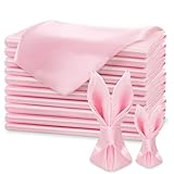 KKJIAF Light Pink Silky Satin Napkins (12 Pieces, 17x17 Inches),Washable Polyester Square Table Napkins for Wedding Dinner Party Decoration