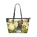 Produktbild Plsdx Hund spielen Löwenzahn Blume große Leder tragbare Top Griff Hand Totes Taschen kausalen Handtaschen mit Reißverschluss Schulter Shopping Geldbörse Gepäck Veranstalter für Lady Girls Womens