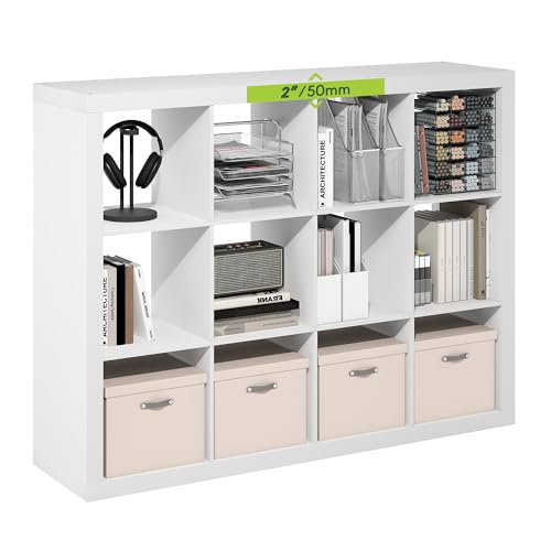 Furinno Cubicle Book Shelf, 12-Cube 2-Inch Super Thick Frame Bookshelf,