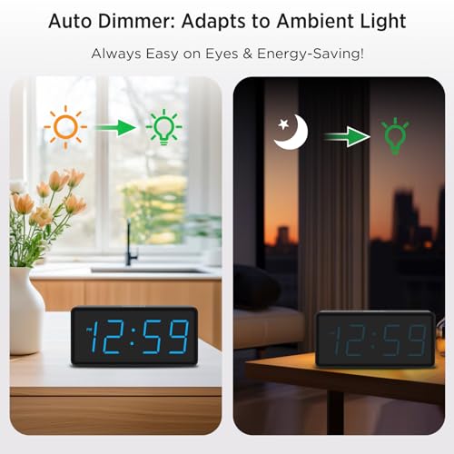Image of Peakeep Battery Operated Digital Alarm Clock for Bedrooms Big Numbers | Cordless Large Display Auto /Manual Dimmer, Volume Adjustable, Dual Power Supply