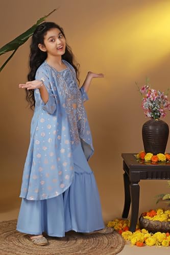 Image of Fashion Dream Girls Georgette Embroidered Palazzo Set|Kids Ethnic Wear|sharara set for girls|Indo Western Set
