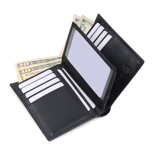 Image of TANSTITCH Men's Genuine Leather Wallet | RFID Blocking Wallet for Men | 16 Card Slots, 1 ID Window | Large Capacity Card Holder Wallet for Men (Hold 30 Currency Notes) (Black)