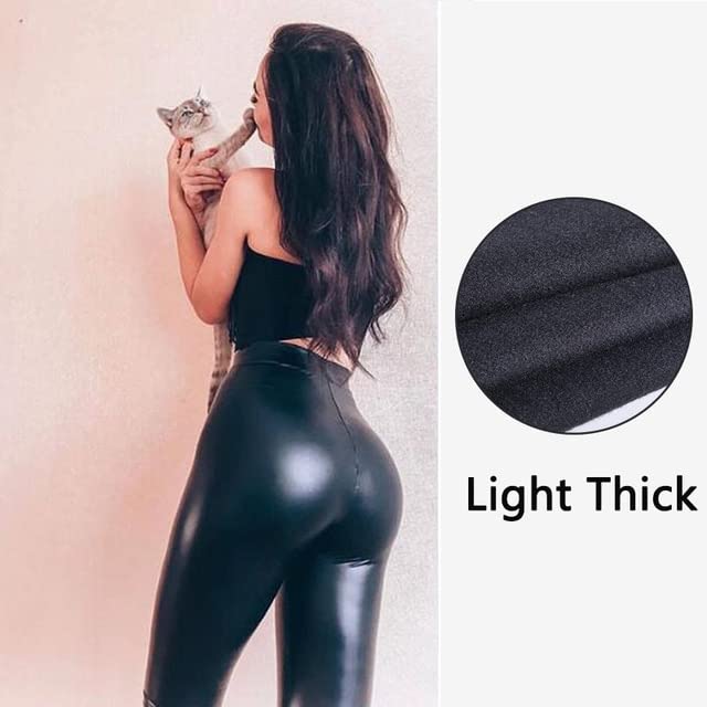 Leggings Femmes Pantalons en Cuir PU Élastique Haute Taille Leggings-Black A,3XL