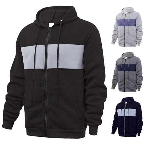 Men's Full Zipper Sweatshirts Color Matching Slim Fit Casual Sports Sweater Jacket Fall Winter4