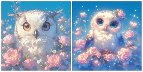 Broderie diamant kit complet chouette et fleurs en grand format 60x60cm pour diamond painting