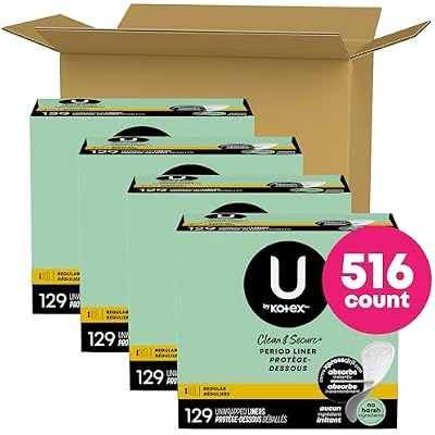 U by Kotex Clean & Secure Panty Liners, Light Absorbency, Regular Length, 516 Count (4 Packs of 129) (Packaging May Vary)
