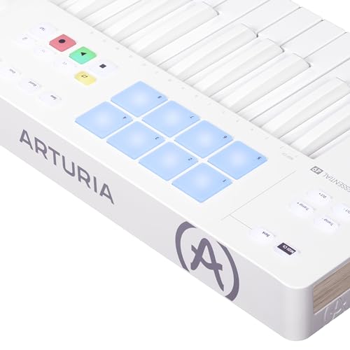 Image of Arturia KeyLab Essential 49 mk3 MIDI Controller with 49 Velocity-Sensitive keys, 9 Encoders, 9 Sliders, 8 RGB Pads - USB-C, Midi Out, LCD Screen, Bundled Software and DAW Integration - Alpine White