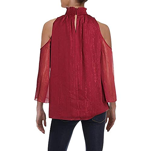 Zoe by Rachel Zoe Womens Mock Neck Cold Shoulder Blouse Red S