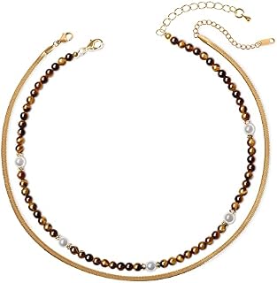 COAI 2 Packs Herringbone Stone Beaded Choker Necklaces for Women Girls