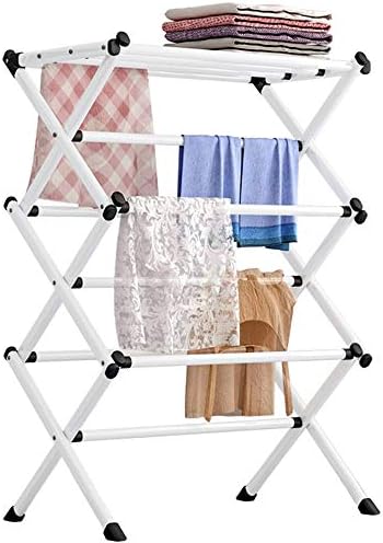 FKUO Household Indoor Folding Clothes Drying Rack, Dry Laundry and Hang Clothes,Towel Rack (White)