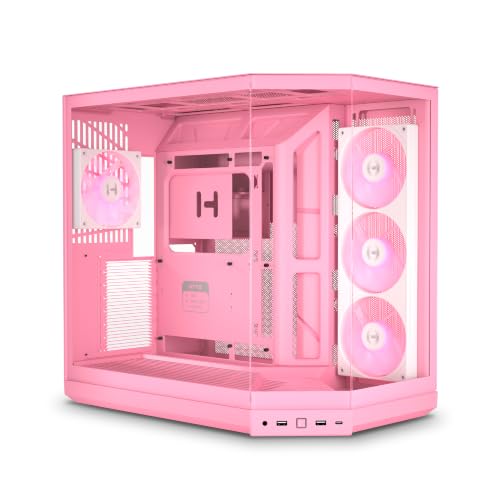 Image of HYTE Y50 RGB Essential Aesthetic Gaming PC Case - 4 aRGB Fans (1x 120mm + 1x 360mm Reverse) - Dual Chamber ATX Desktop Chassis - Rear Connect Motherboard Compatible - Strawberry Milk (Pink)
