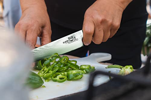 Kuma Professional Damascus Knife - 8 Inch Japanese Chef Knife, Aus10 Core - Corrosion And Stain Resistant - G10 Handle & Sheath Made Of Hardened Carbon Steel #TOP6