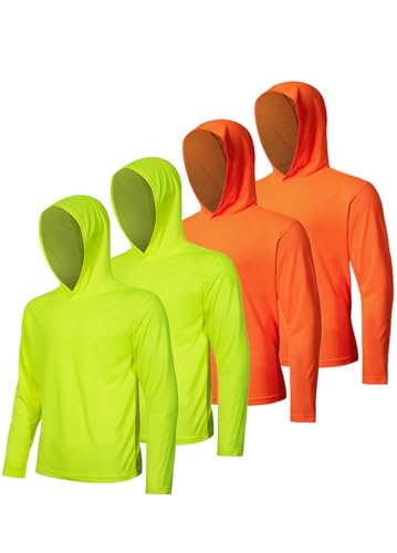 4 Pack Men's UPF 50+ Sun Protection Hoodie Shirts Long Sleeve Shirts Quick Dry Lightweight for Running Workout Hiking Fishing