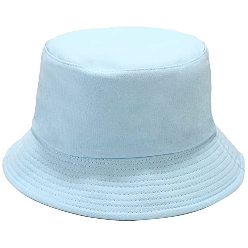 Light Blue Bucket Hat for Women Men, Summer Travel Beach Outdoor Sun Hat Reversible Double-Side-Wear