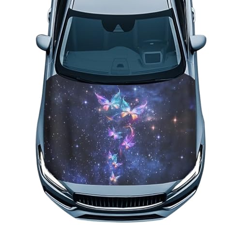 Image of Galaxy Butterfly Car Hood Cover Polyester Elastic Fabrics Can be Washed Suitable for SUV Trucks Universal for Cars