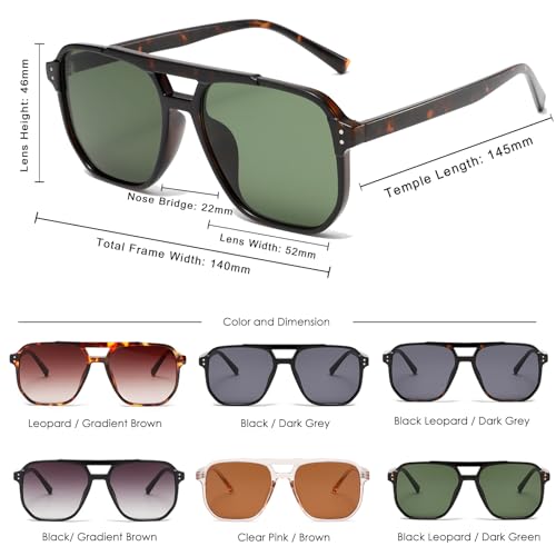 Long Keeper Retro Square Pilot Sunglasses Women Men 70s Double Bridge Aviation Square Sun Glasses Trendy Vintage Shades UV4003