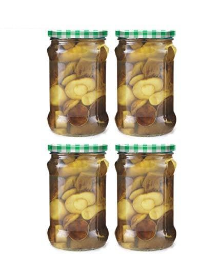 Image of Favola Essentials Round Lug Glass Jar, Check Green Lid, 200 ml, Set of 4, Clear