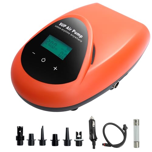 TONSIM Portable Electric 20PSI High Pressure SUP Air Pump with 12V Car Connector, Dual Stage Inflation & Deflation, Auto-Off Feature | Ideal for Stand Up Paddle Boards, Boats, Kayaks, and Air Mattress