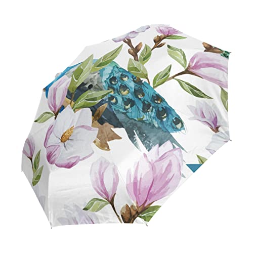 Parapluie pliable automatique aquarelle de paon pour femmes et enfants