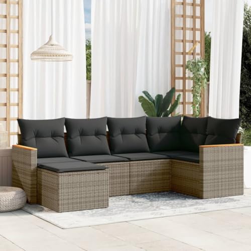 Brokky Set de Muebles de jardín 6 pzas y Cojines Muebles de Jardin Mueble Exterior Muebles terraza Exterior Conjunto Jardin Exterior ratán sintético Gris / 3226179