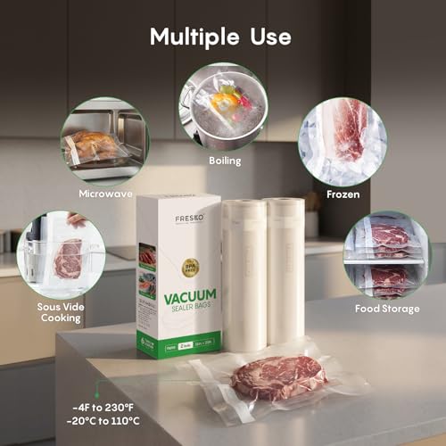 Image of FRESKO Vacuum Sealer Bags Rolls with Write-On Labels, 11 inch x 20' 2 Pack Bags
