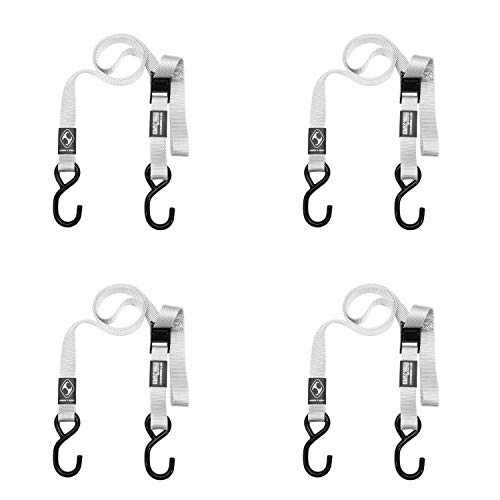 Straps & Buckles - Heavy Duty Rubber Coated S Hook Cinch Ties Down CAM Cambuckle Cargo Utility Lashing Securing Straps - 1  USA Made Marine Grade Nylon Webbing (60  2SBCAM - 4 PK, White)
