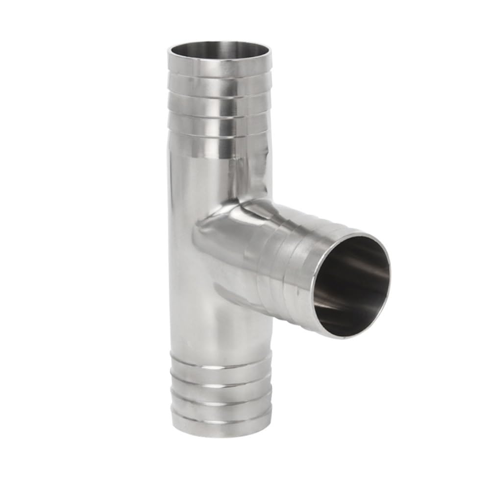 Raccord pour tuyau d'arrosage， 12.7 16 19 25 32 38 45 51mm Hose Barb Tail 304 Stainless Steel Sanitary Pipe Fitting Tee 3 Ways Connector Splitter Homebrew(19mm Barb)