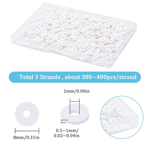 SUNNYCLUE 1 Box 1000Pcs+ White Heishi Beads Clay Beads 8mm Heishi Clay Bulk Flat Disc Vinyl Spacer Loose for Jewellery Making DIY Bracelets Necklaces Supplies - Image 2