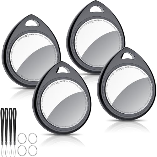 Air Tracker Tags-4 Pack, 5.3 Bluetooth Tracker Work with Apple Find My (iOS Only), 100dB Sound, Smart Tag with Keychain/Lanyard, Item Finder for Luggage/Key/Suitcase, Replaceable Battery, Black.