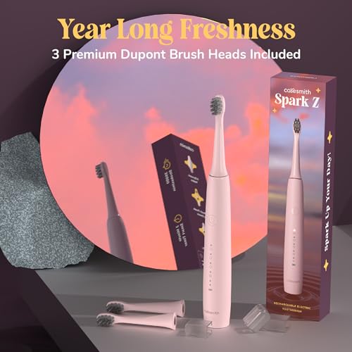 Image of Caresmith Spark Z Electric Toothbrush | 3 Brush Heads With Cover | 35000 Sonic Vibrations | Toothbrush Electric Adult | Electric Toothbrush for Men & Women | USB Type C | (Sunset Pink) IPX7 Waterproof