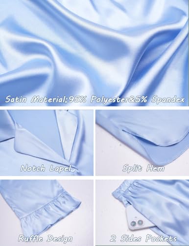 Ekouaer Satin Pajamas for Women Silk Pjs Long Sleeve Lounge Set with Ruffle - image 4