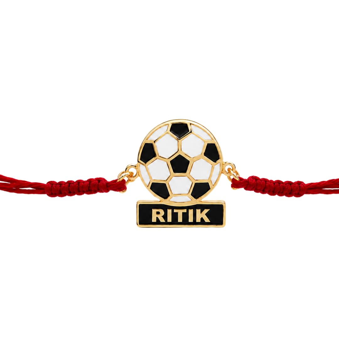 Personalized Football Rakhi for Brother with Custom Name | Soccer Ball Gold Finish Rakhi | Adjustable Red Thread | Raksha Bandhan Gift for Football Lovers-image-12