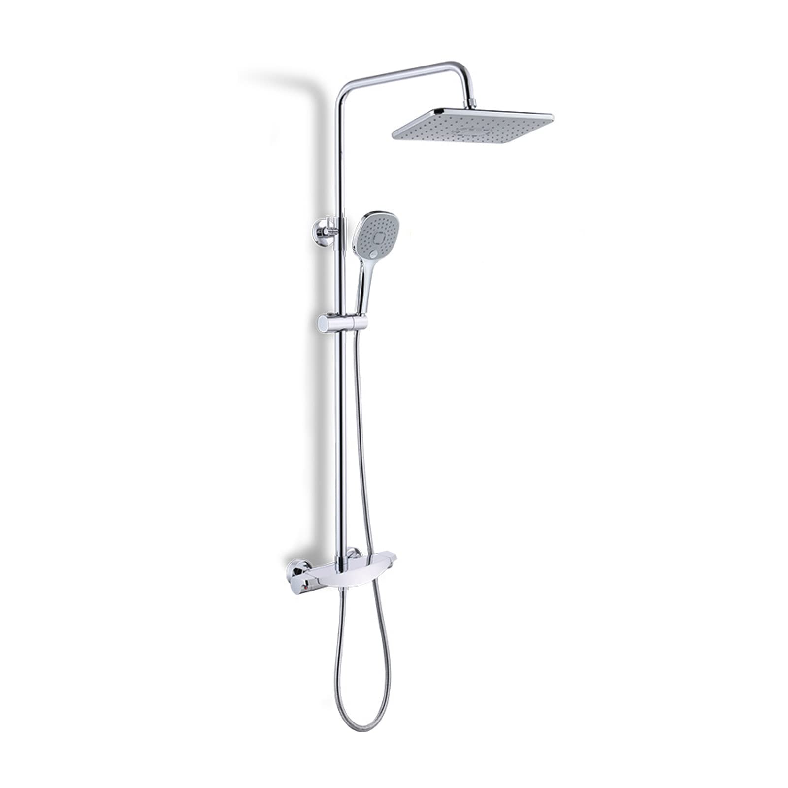 WOTZOV Shower Set Thermostatic, Adjustable Anti Scald Rainfall System With Overhead Rain And Handheld, Waterfall Bath Filler,Black，Cromo
