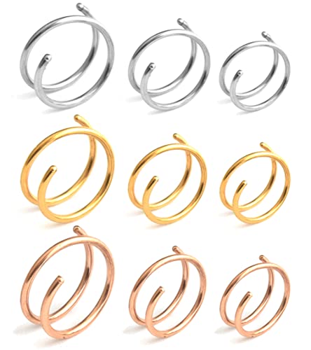 Double Nose Hoop Ring for Single Piercing - 20 Gauge Spiral Nose Hoop For Women, Twist Nose Ring Hoop For Girls, Nostril Piercing Jewelry 6mm 8mm 10mm Nose Piercing kit