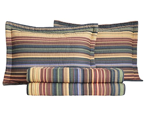 Image of Chezmoi Collection Avery 5-Piece Multi-Color Striped 100% Washed Cotton Quilt Set, Daybed Size