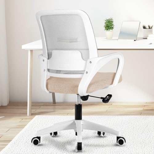 NEO CHAIR Office Ergonomic Executive Computer Desk Chair, Mesh Lumbar Support Adjustable Height Rolling Wheels Swivel Comfortable Modern Mid Back for Home Task Vanity Bedroom Study (Beige)