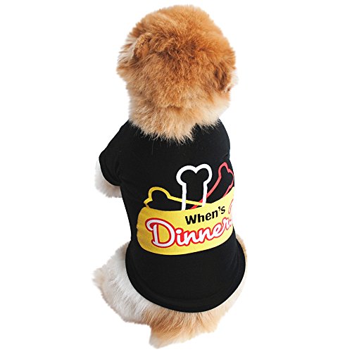 Nmch-Pet Dog Cat Clothes Tee Shirts Bone Print Cotton Summer Shirt Puppy Kitten Pet Clothes Vest T Shirt(Black,S)