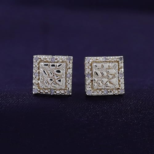 Affy Round Natural White Diamond, Moissanite And Lab Grown Diamond Square Shape Nugget Men's Stud Earring in 10k Solid Gold (0.05 cttw) Screw Back Earrings2