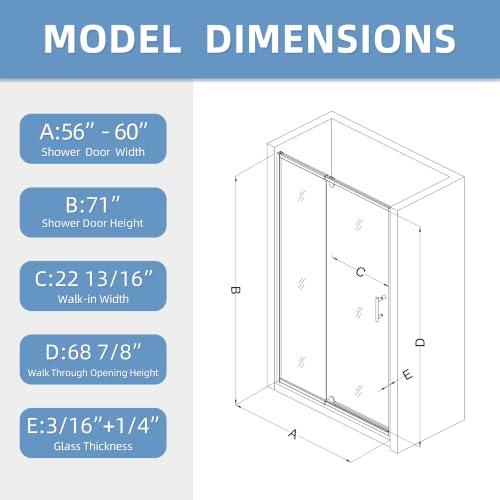 Image of Royal Guard 56-60 inch W x 71 inch H Pivot Swing Glass Shower Door,Brush Nickel