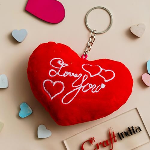 eCraftIndia Heart Shape Love You Pillow Cushion Keychain (Red, Wh...