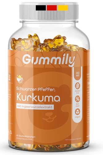 Gomitas de cúrcuma con jengibre y pimienta negra - 250 mg de extracto de cúrcuma (95% de curcuminoides) - Alta potencia - Veganas, sin gluten y sin OMG - Sabor a piña - 60 piezas