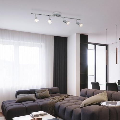 Iluminación de vía fija cromada con 4 luces de techo direccional y focos ajustables de tocador 3
