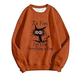 Sudadera para mujer con gato estresado – Divertido jersey con texto «It's Fine, I'm Fine» | Parte superior humorística para la locura diaria, Style_z01 Orange, M