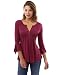 PattyBoutik Women's Henley Lace Inset 3/4 Bell Sleeve Blouse (Magenta S)