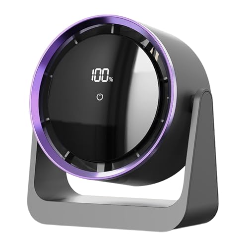 anwhriet Ventilador de escritorio USB, pantalla digital, ventilador de pared con iluminación nocturna, ventilador de turbina, 5 velocidades, modo de suministro de aire, inclinación ajustable para gris