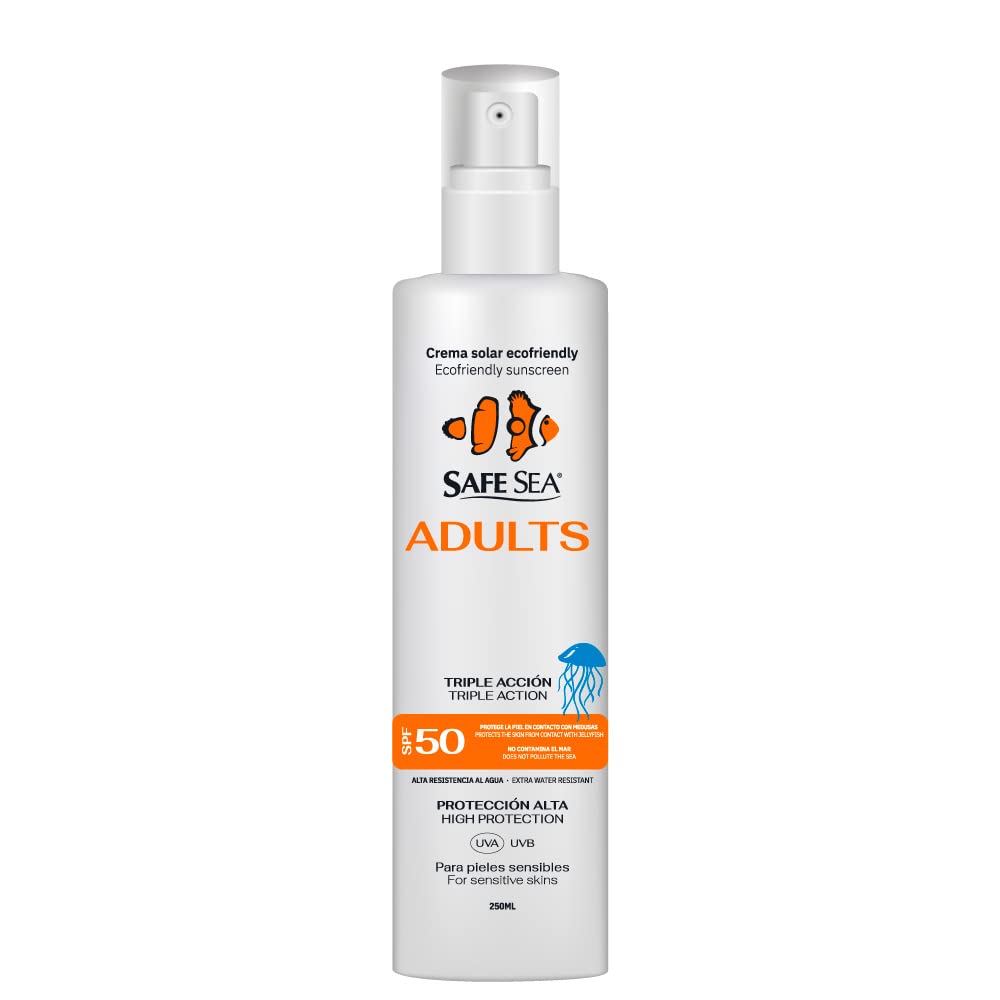 SAFE SEA - Crema Solar 50 SPF Adultos 250ml | Protector Solar 50 Eco-Friendly | Crema Solar Spray | Proteccion Solar 50 SPF | Spray Solar 50 | Crema Solar 50 Spray | Crema Solar Spray Antimedusas